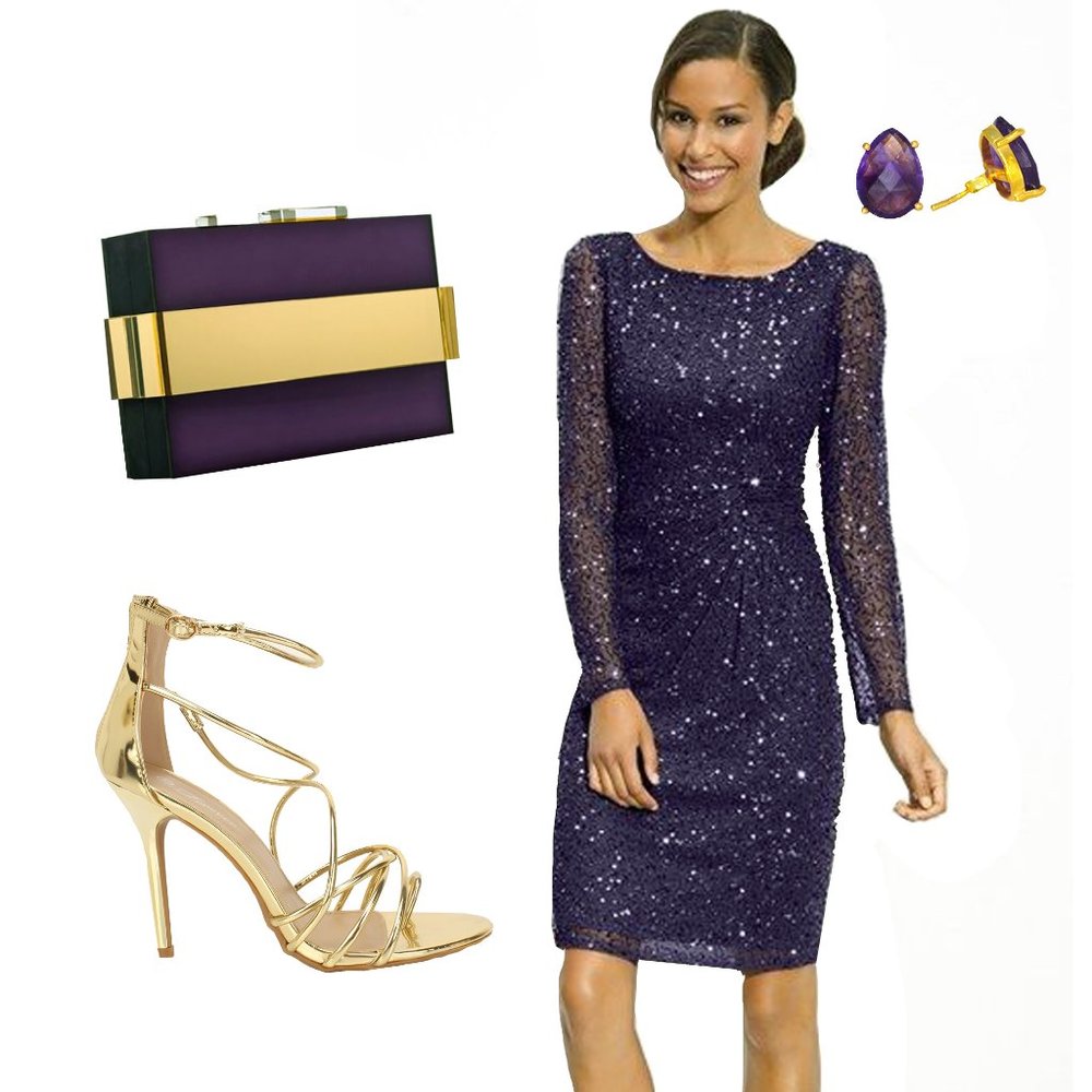 Deep Purple/Eggplant Sequin Beaded Sheath Dress